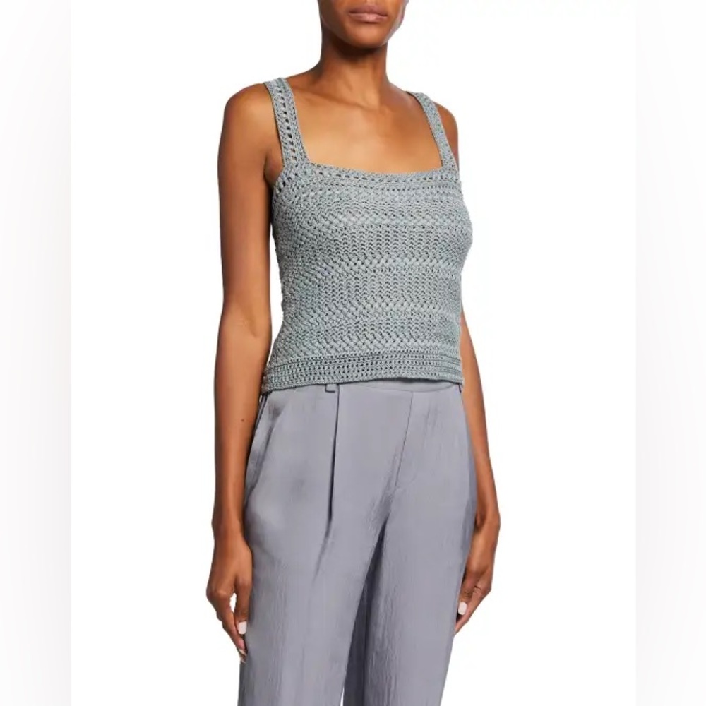 Vince Crochet Square Neck Tank Top in New Blue Steel Size Small.